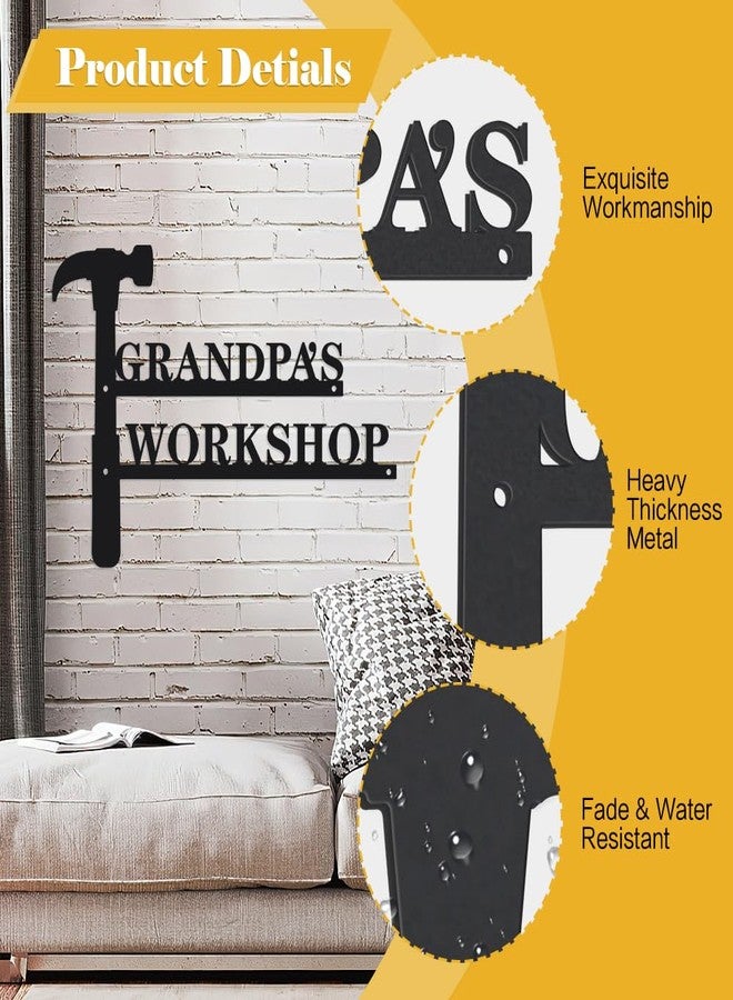 HQIOA Grandpa Christmas Gifts Grandpa's Workshop Metal Word Signs Black Art wall Decor for Living Room Black Hanging Decor Farmhouse metal wall Art Decorations for Living Room Metal Letters for Wall Fathers Day - Image 3